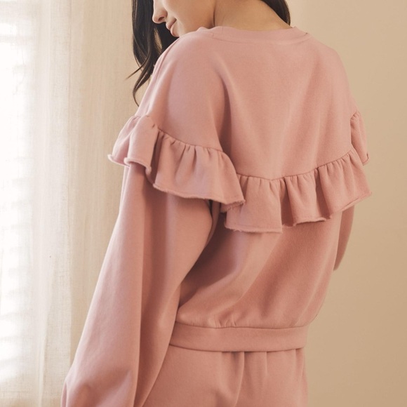 BY ANTHROPOLOGY lilac Ruffle sweatshirt size L - Picture 7 of 7
